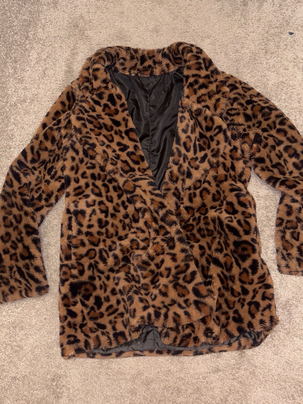 Leopard Print Faux Fur Coat - Brown